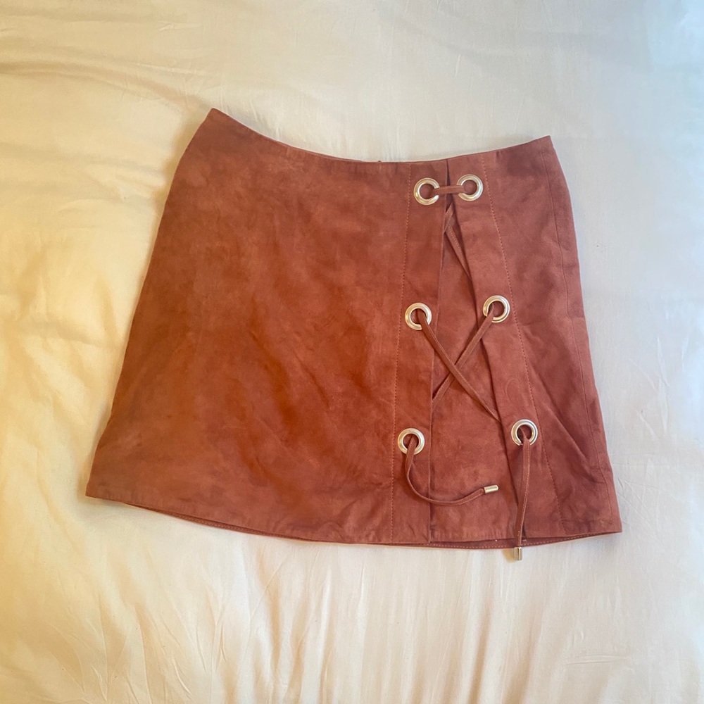 Lamarque Tan Suede Leather Tie Mini Skirt